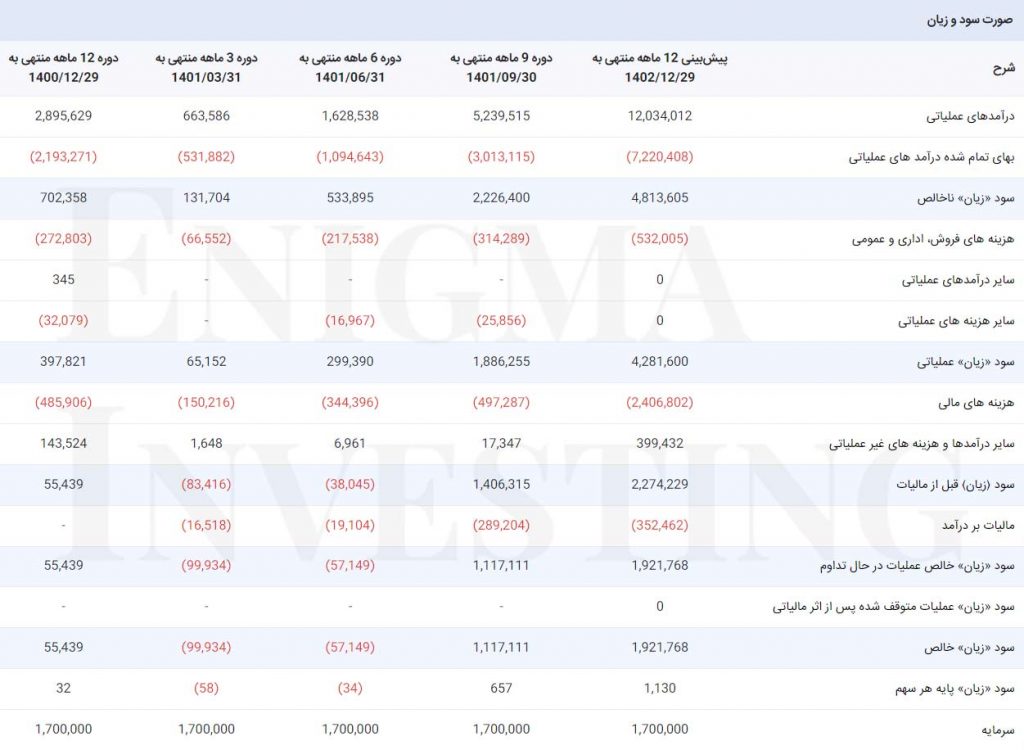 صورت سود و زیان در تحلیل دکوثر