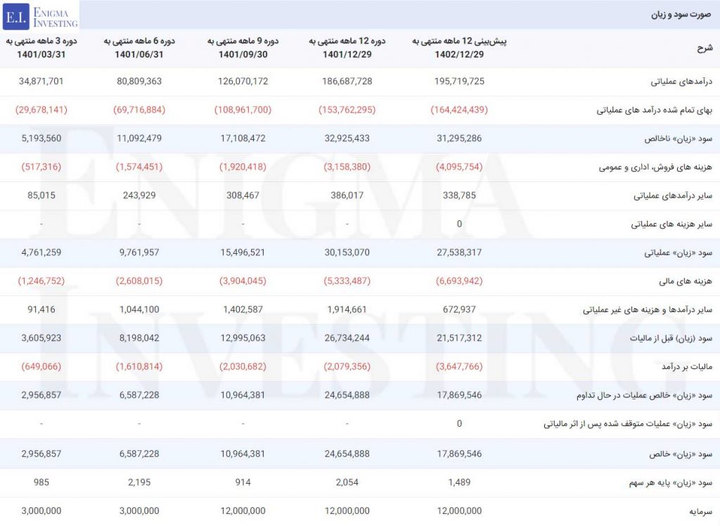 صورت سود و زیان در تحلیل غکورش
