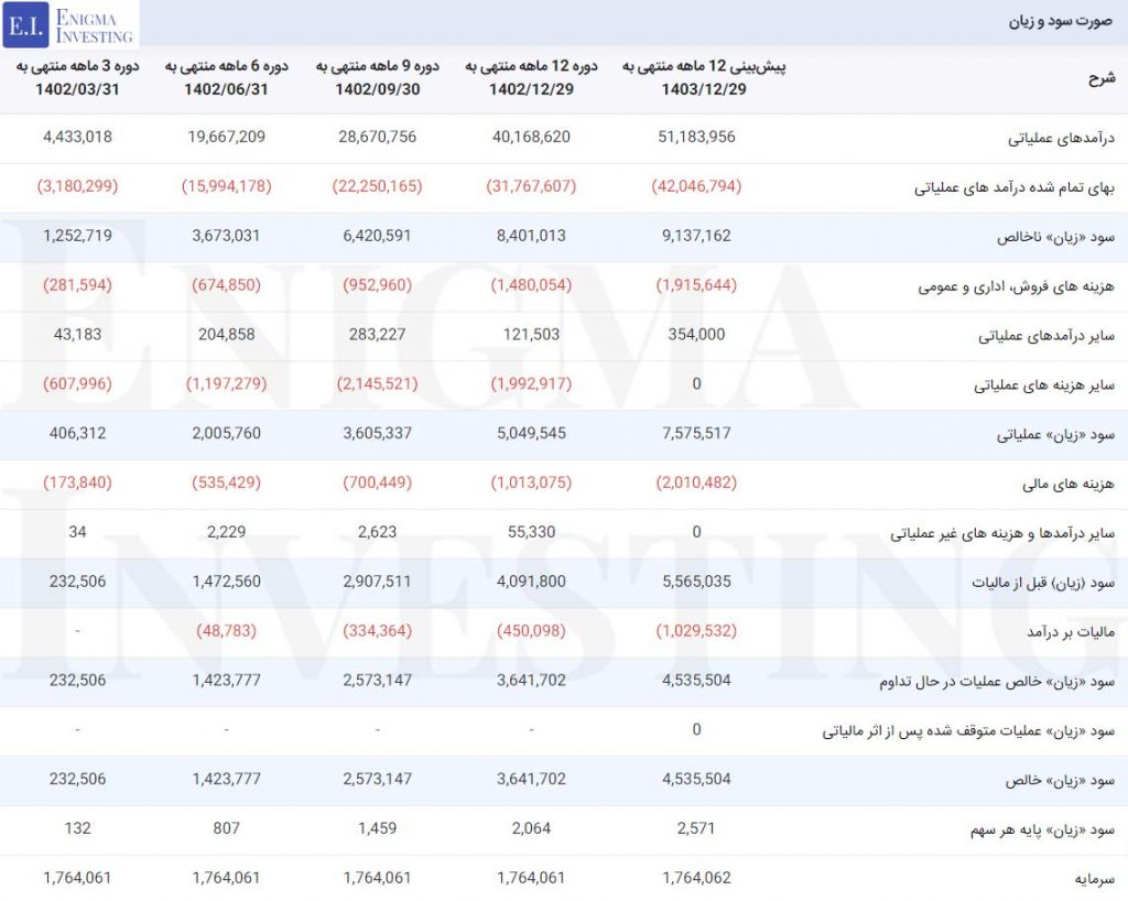 صورت سود و زیان در تحلیل خپویش