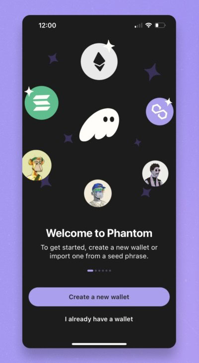 صفحه ورود به اپلیکیشن کیف پول فانتوم