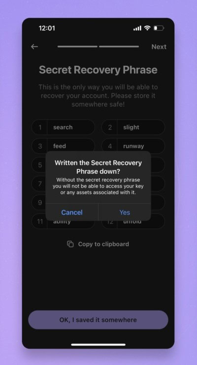 تعیین عبارت بازیابی در اپلیکیشن کیف پول فانتوم