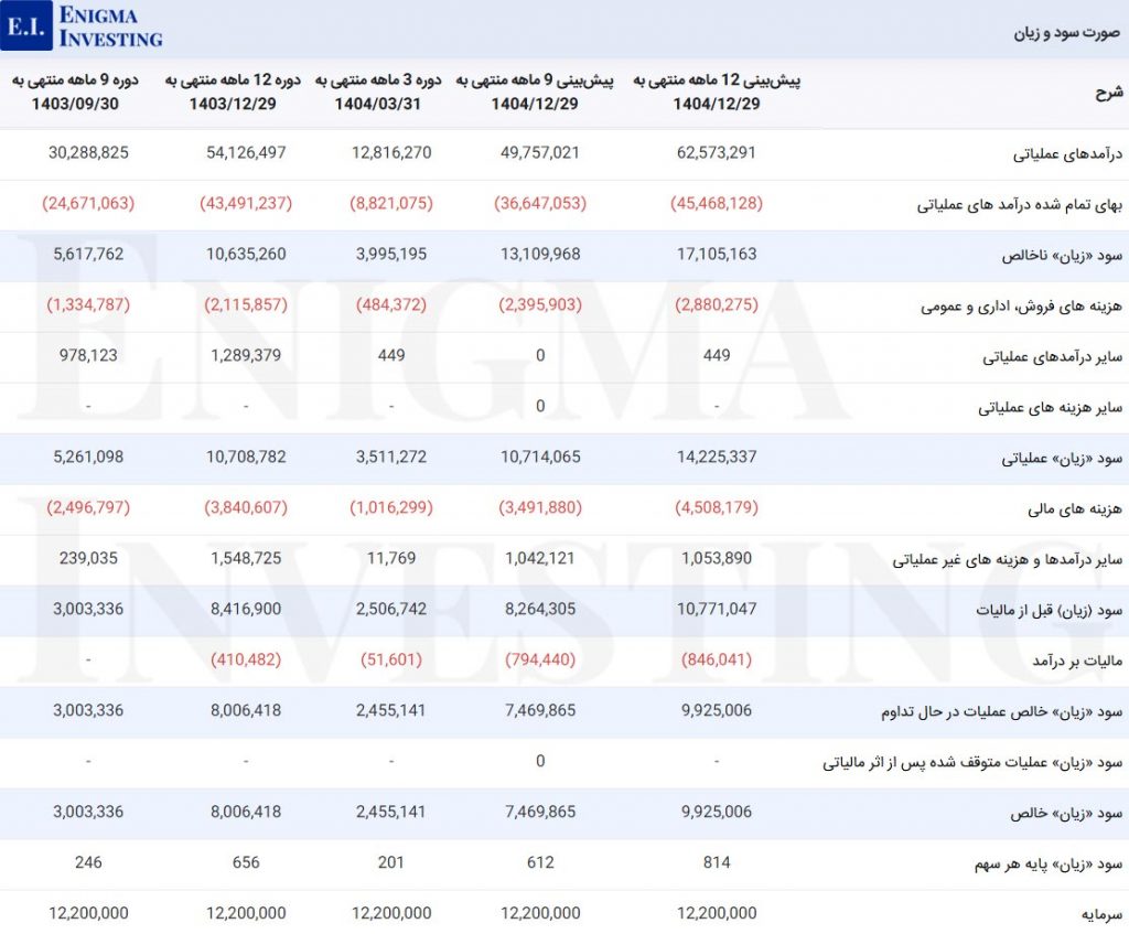 صورت سود و زیان در تحلیل بنیادی شکام