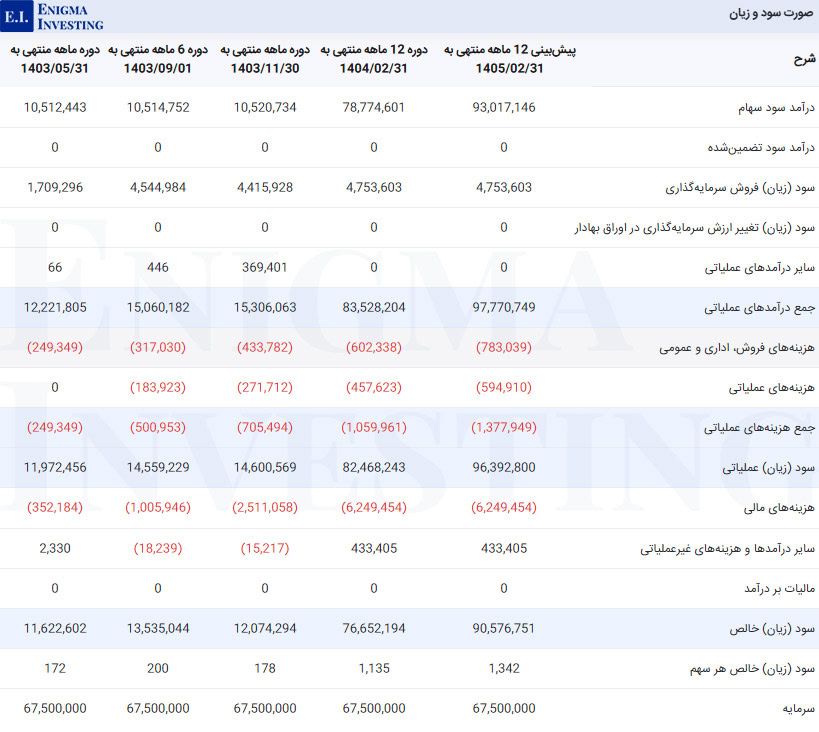 صورت سود و زیان تاصیکو