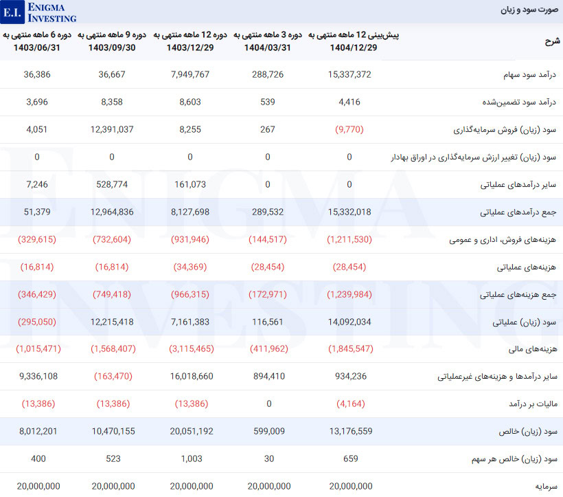 صورت سود و زیان سمگا