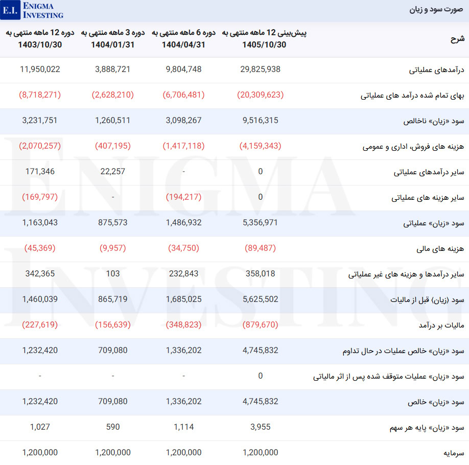 صورت سود و زیان سیلام