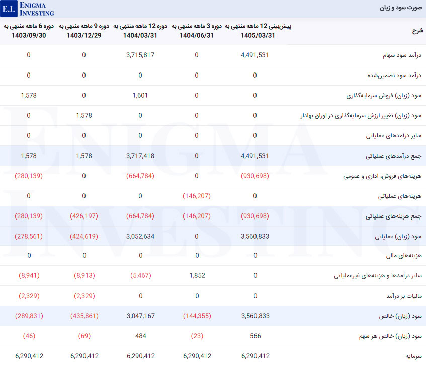 صورت سود و زیان در تحلیل ثشاهد
