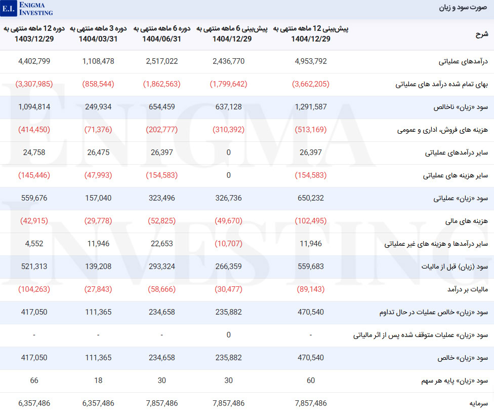 صورت سود و زیان شلعاب