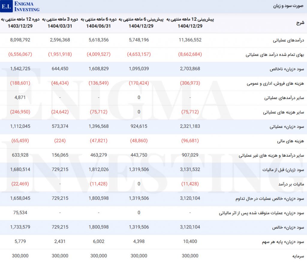 صورت سود و زیان در تحلیل زمگسا
