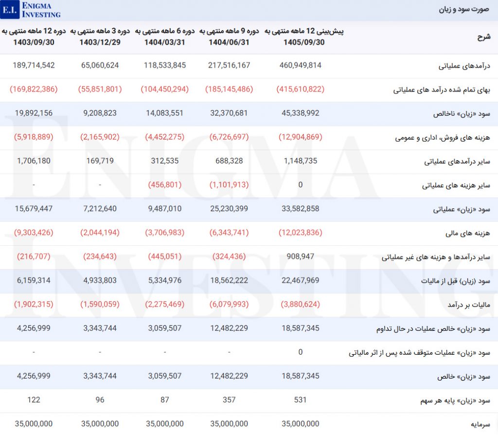 صورت سود و زیان غبشهر