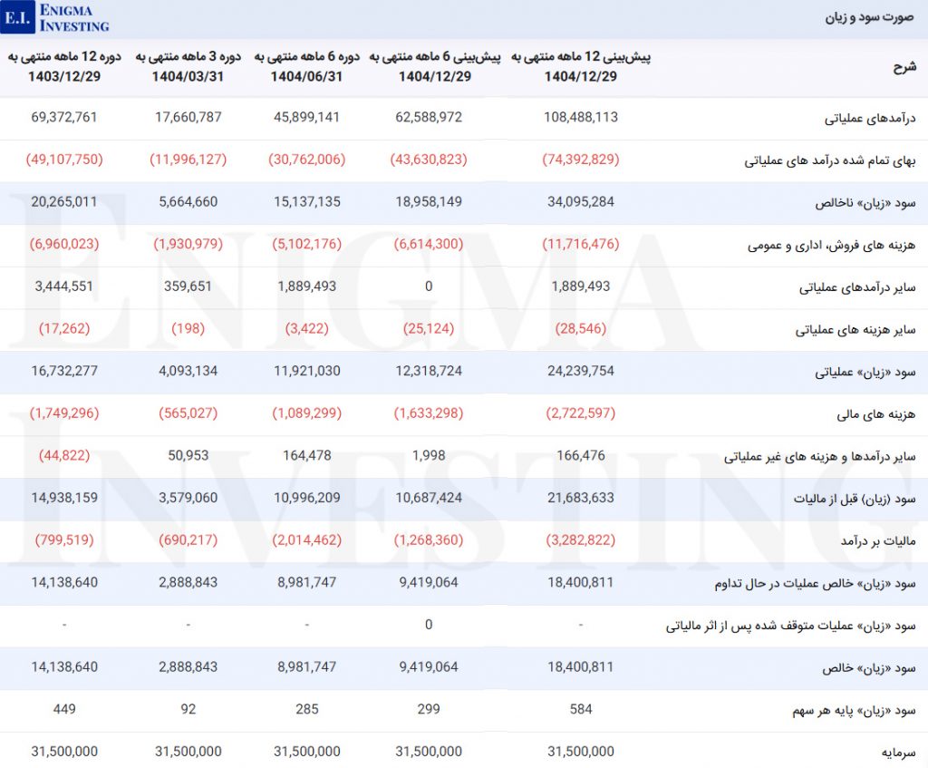 صورت سود و زیان غزر
