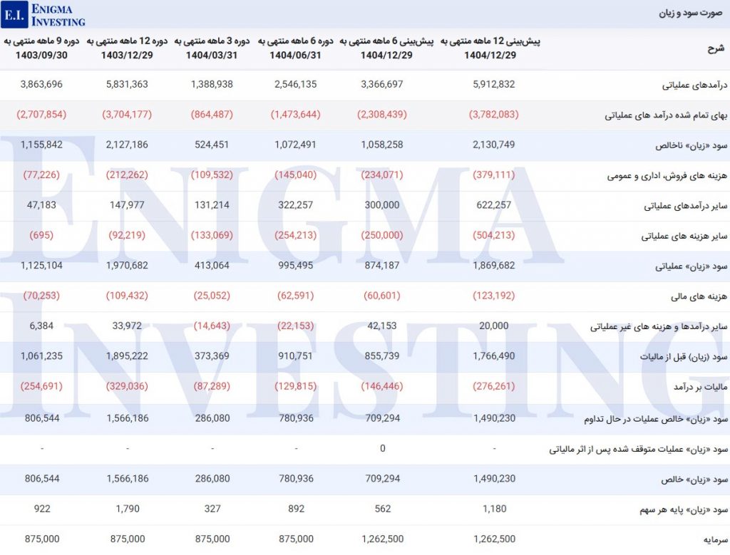 صورت سود و زیان در تحلیل بنیادی شتوکا