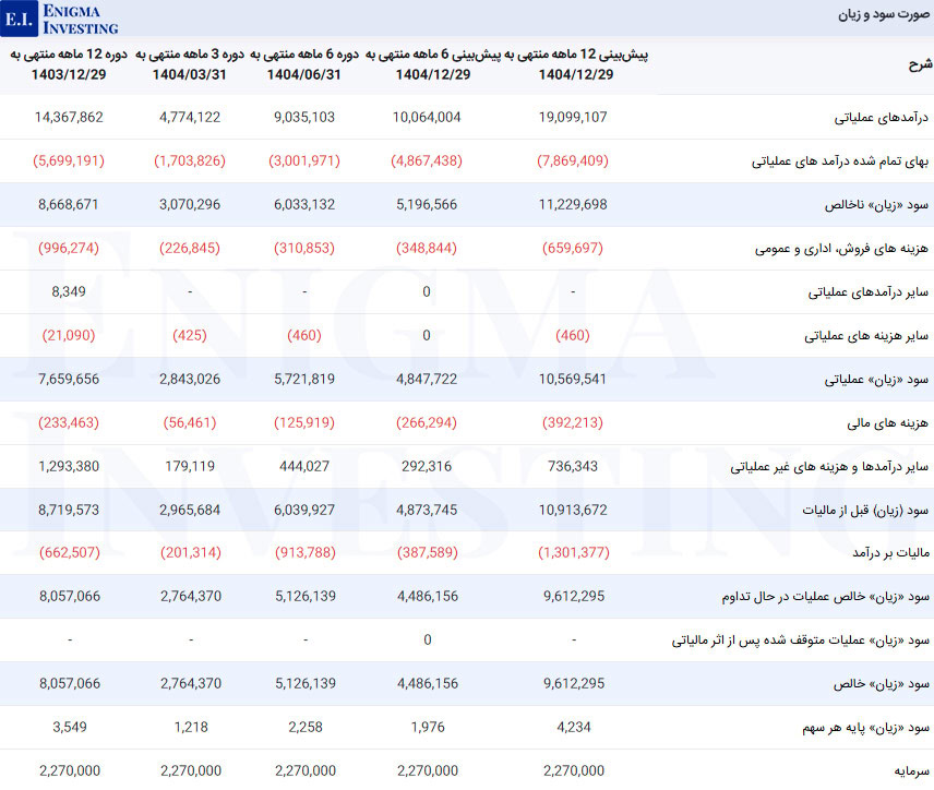 صورت سود و زیان
