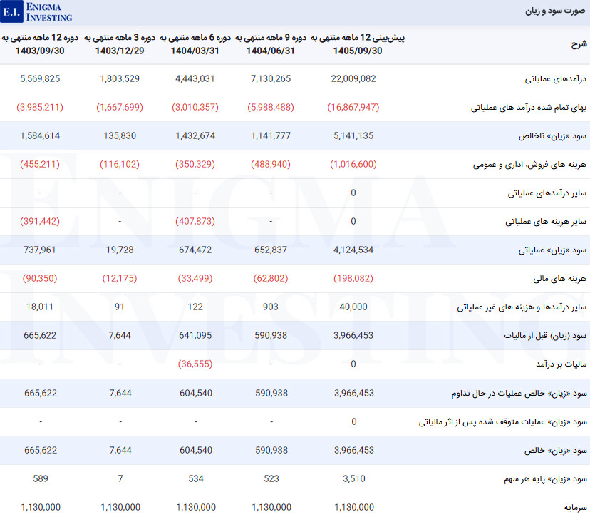 صورت سود و زیان در تحلیل بنیادی زماهان