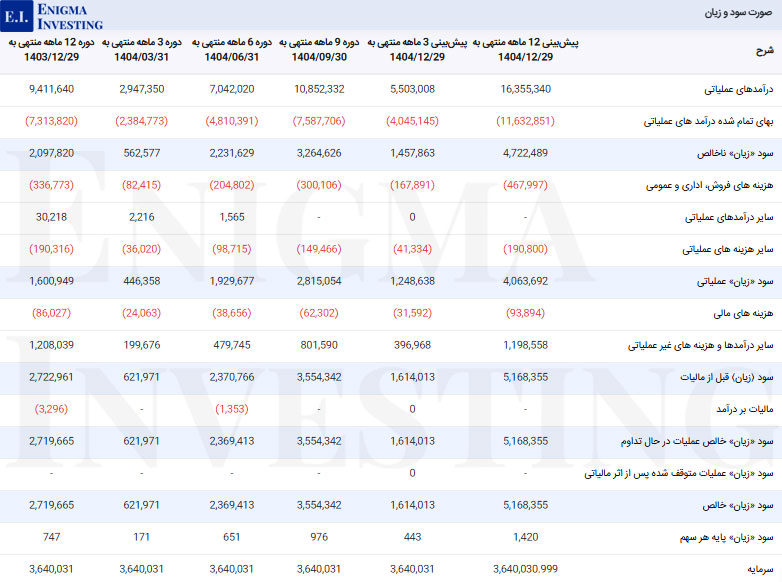 صورت سود و زیان در تحلیل بنیادی زبینا