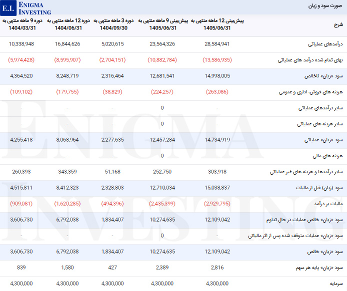 صورت سود و زیان بگیلان
