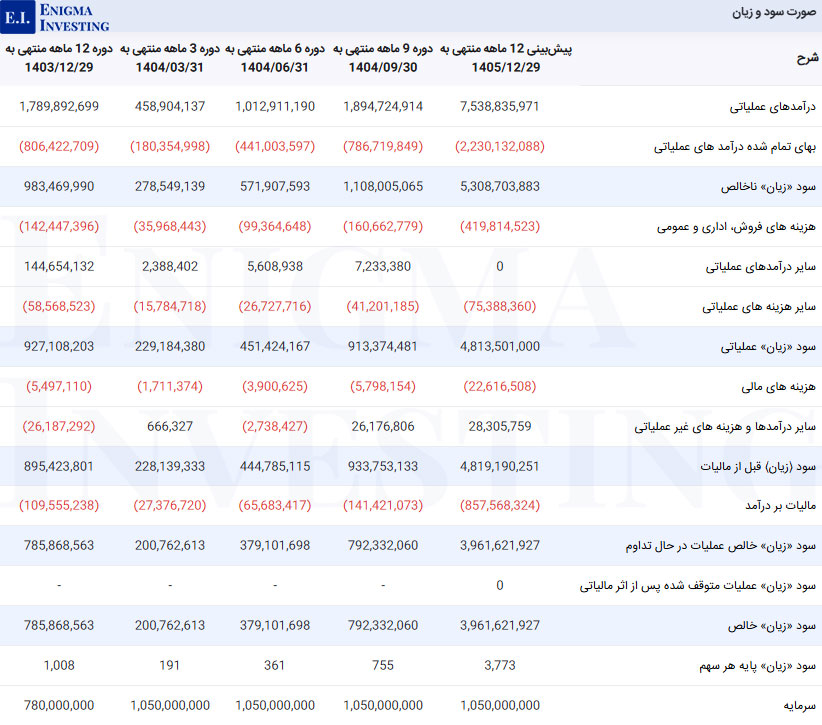 بررسی صورت سود و زیان فملی