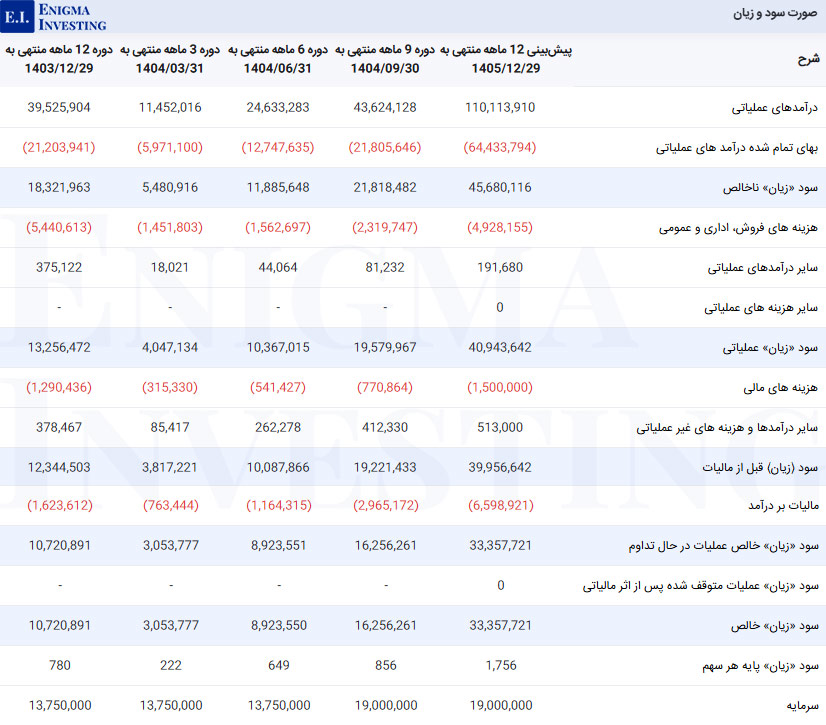 صورت سود و زیان در تحلیل بنیادی غپینو